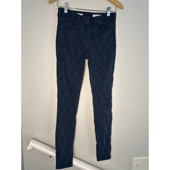 Pilcro and the Letterpress Script Jacquard Navy Blue Pants Size 25 Preppy Y2K - Picture 1 of 9